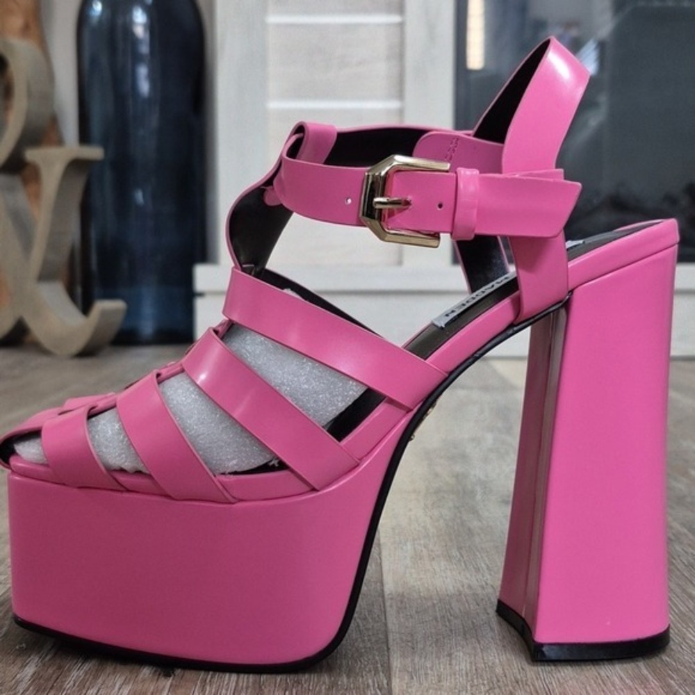 Steve Madden Pink Platform Gladiator Sandals Block Heel Ankle Strap Size 7 - Picture 4 of 8